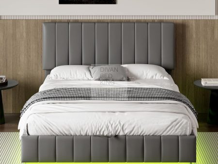 Giuliana Grey Leather LED Ottoman Storage Bed Frame For Sale