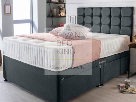 Cassius Reinforced Divan Bed Set with Cube Button Designer Headboard Sale