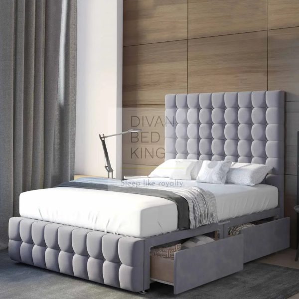 Valence Cube Divan Bed Set with Tall Button Headboard and Footboard on Sale