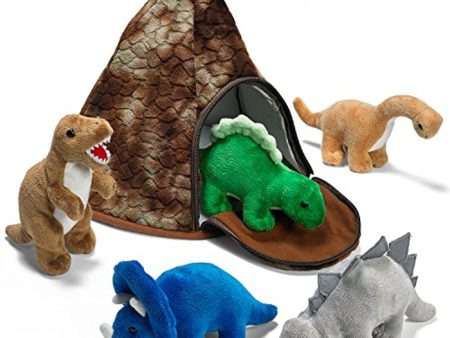 Prextex Dinosaur Jurassic Volcano House with 5 Plush Dinosaurs Stuffed Animals, Great for Kids Plush Toys for Toddlers, Boys and Girls For Cheap