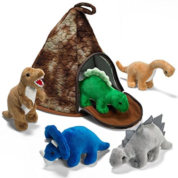 Prextex Dinosaur Jurassic Volcano House with 5 Plush Dinosaurs Stuffed Animals, Great for Kids Plush Toys for Toddlers, Boys and Girls For Cheap