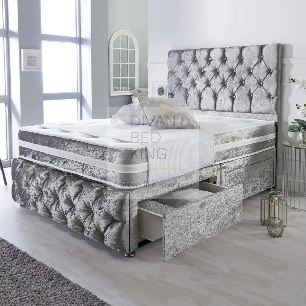 Belmont Silver Crushed Velvet Divan with Airflow Spring Memory Mattress Online now