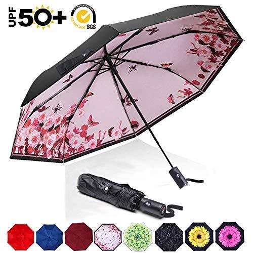 ABCCANOPY Umbrella Compact Rain&Wind Teflon Repellent Umbrellas Sun Protection with Black Glue Anti UV Coating Travel Auto Folding Umbrella, Blocking UV 99.98% (Black) Fashion