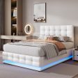 Alessio White Leather LED Ottoman Storage Bed with Adjustable Headboard Supply