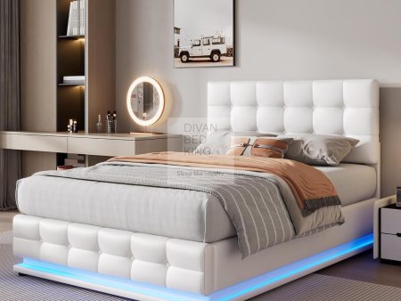 Alessio White Leather LED Ottoman Storage Bed with Adjustable Headboard Supply