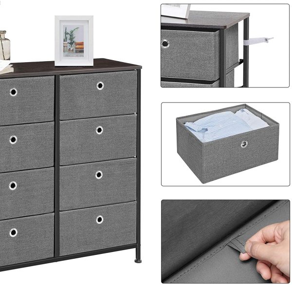 SONGMICS 4-Tier Wide Drawer Dresser, Storage Unit with 8 Easy Pull Fabric Drawers and Metal Frame, Wooden Tabletop for Closets, Nursery, Dorm Room, Hallway, 31.5 x 11.8 x 32.1 Inches, Gray ULTS24G Cheap