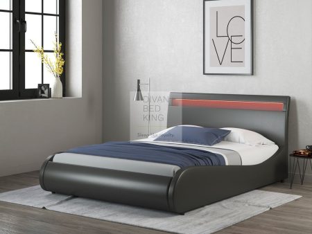 Volo High Headboard LED Italian Modern Black Leather Bed Online Sale