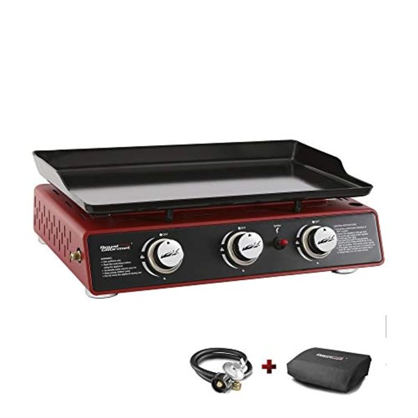 Royal Gourmet PD1301R 24-Inch 3-Burner Portable Table Top Gas Grill Griddle, 25,500 BTUs, Red Hot on Sale