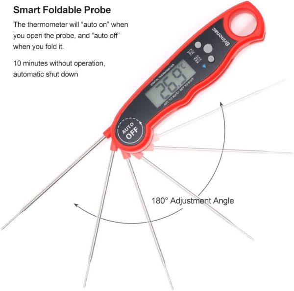 Brinonac Waterproof Digital Oven Meat Food Thermometer with Backlight and Calibration for Smoker,Kitchen, Cooking and BBQ Grill Outdoor-Red For Discount