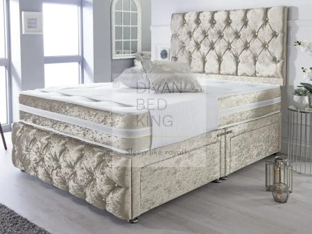 Caspian Cream Crushed Velvet Divan with Airflow Spring Memory Mattress Sale