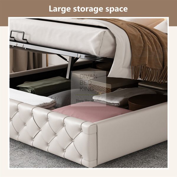 Santiago LED 4ft6 Double White Leather Ottoman Storage Bed on Sale