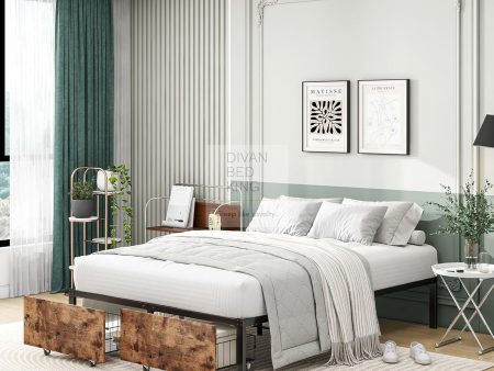 Horatio Metal Divan Bed Rustic Wood with 2 End Drawers and Underbed Storage Space on Sale