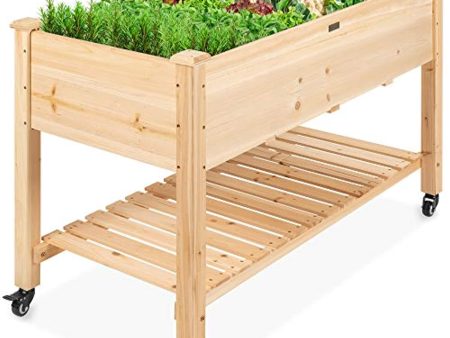 Best Choice Products Raised Garden Bed 48x24x32-inch Mobile Elevated Wood Planter w Lockable Wheels, Storage Shelf, Protective Liner Hot on Sale