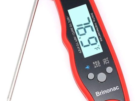 Brinonac Waterproof Digital Oven Meat Food Thermometer with Backlight and Calibration for Smoker,Kitchen, Cooking and BBQ Grill Outdoor-Red For Discount