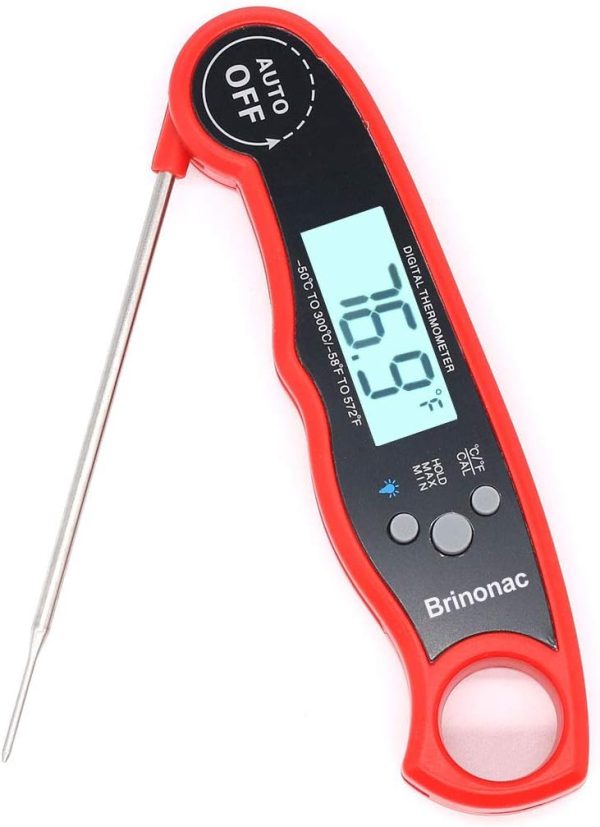 Brinonac Waterproof Digital Oven Meat Food Thermometer with Backlight and Calibration for Smoker,Kitchen, Cooking and BBQ Grill Outdoor-Red For Discount